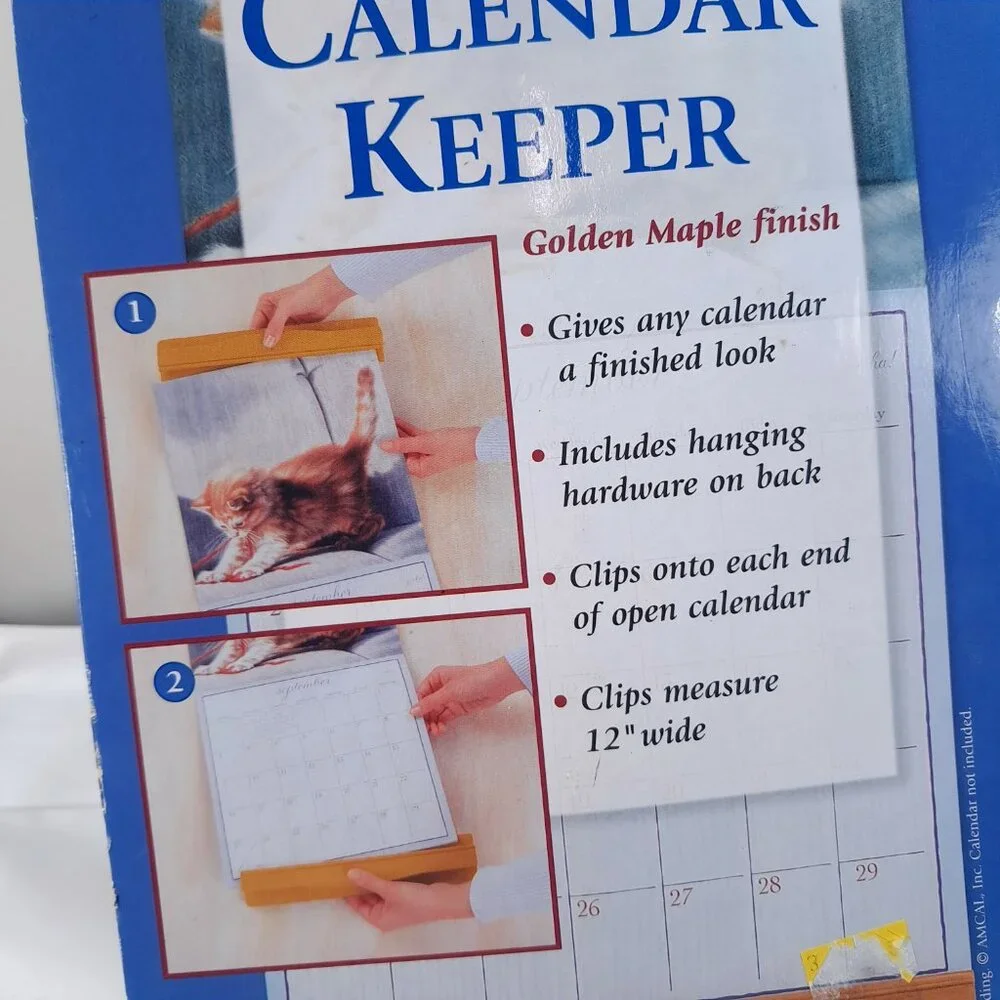NEW CALENDAR KEEPER Walnut Creek Stationary wall‎ clip hang golden maple vintage